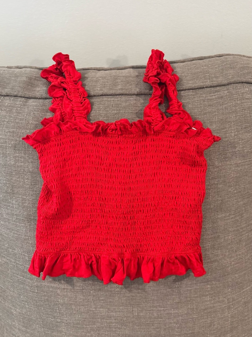 Red Smocked Ruffle Tank Top - Women
